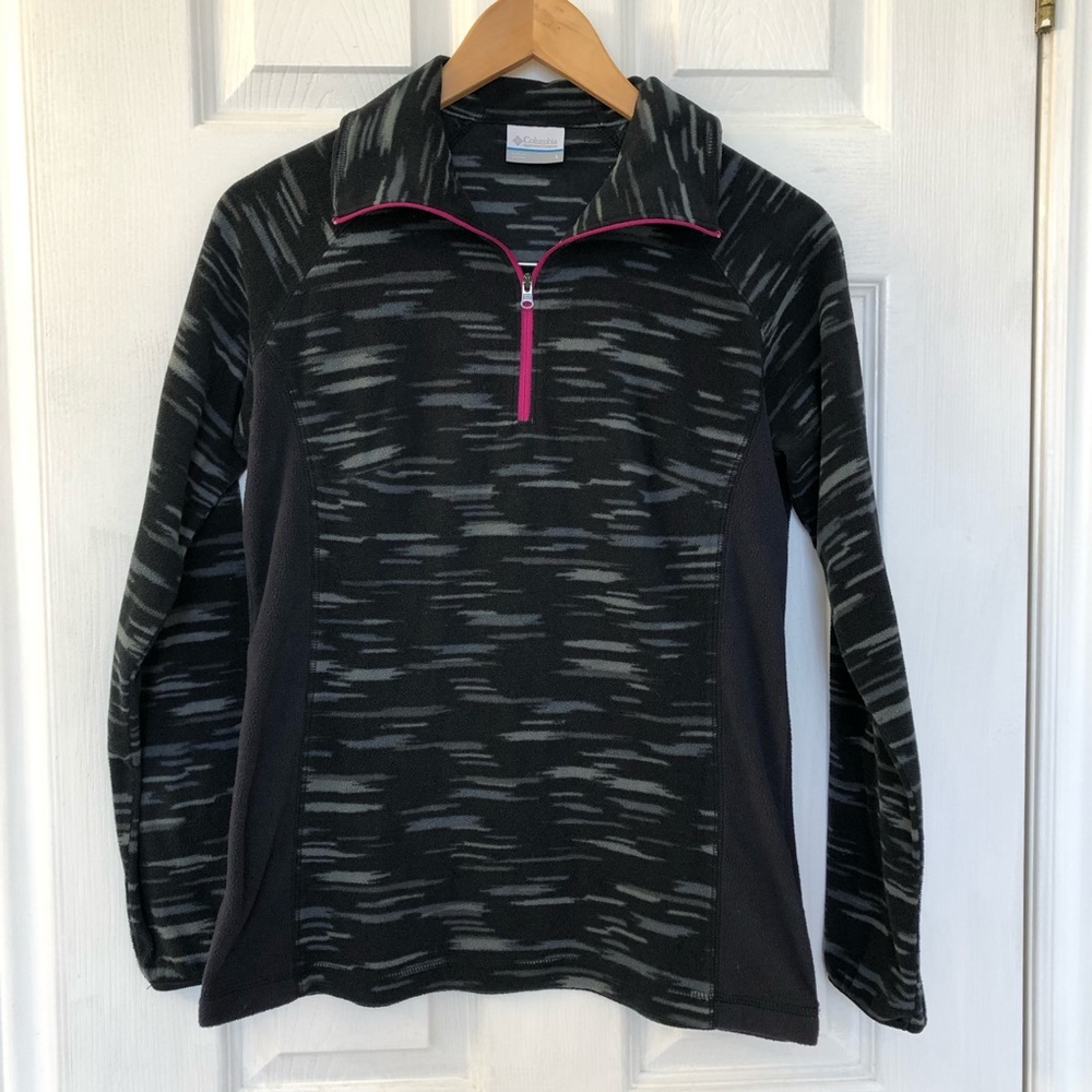 Columbia quarter zip micro fleece pullover, black and grey, small